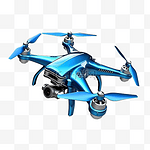 四轴飞行器遥控器在现实风格蓝色无人机与相机彩色PNG插图