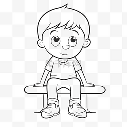 坐在书上的男孩图片_坐在长椅上的可爱男孩着色页轮廓