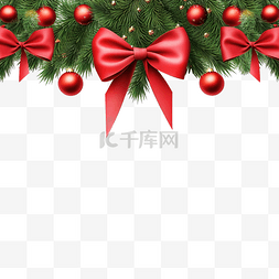 圣诞松枝球图片_带有红色蝴蝶结和红色球的圣诞树