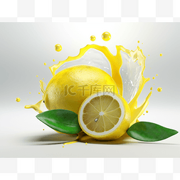 柠檬汁溢出的 3d 渲染