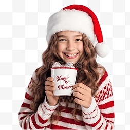 棉花糖女孩图片_戴着圣诞老人帽子的女孩在圣诞树