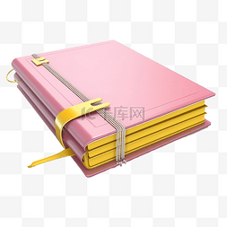杂志与笔记本图片_3d 粉红色笔记本与黄色书签 3d 渲