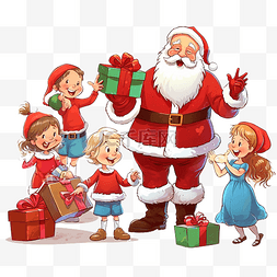 卡通圣诞老人给孩子们送圣诞礼物