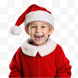 穿着红色圣诞老人的孩子微笑着，