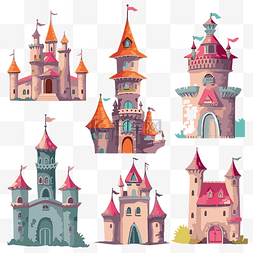 城堡剪贴画一套五个详细的卡通城