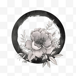 复古水彩黑色徽章标签与花