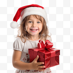 手女模特图片_圣诞快乐小女孩带着一份大圣诞礼