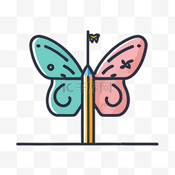 彩色铅笔和蝴蝶图标 向量