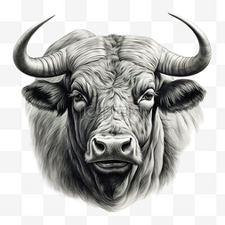 大角水牛的单色图形绘制