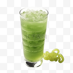 喝橘子汽水图片_桌上放着绿色饮料和蠕虫的玻璃杯