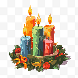 出现蜡烛剪贴画 四根蜡烛放在花