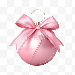 粉色哑光圣诞球，丝带上有蝴蝶结