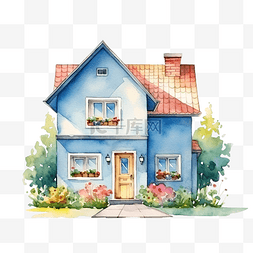 水彩房子卡通