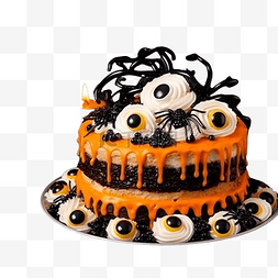 美食节黑色图片_万圣节蛋糕，橙色和黑色的糖果眼