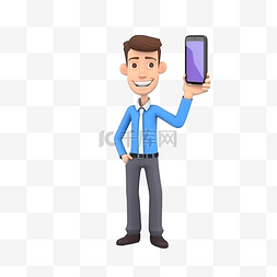 穿着蓝色衬衫的商人显示电话屏幕