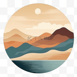 手绘线条水彩背景图片_山海简约造型波西米亚风格大地色