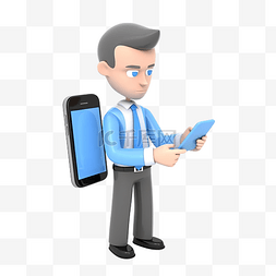 穿着衬衫的手图片_穿着蓝色衬衫的商人在智能手机上