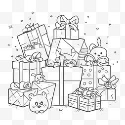礼物盒黑图片_带有不同礼物盒的着色页轮廓草图
