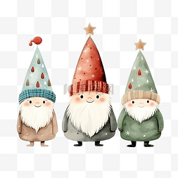 贺卡生日图片_带有可爱手绘侏儒和圣诞树的贺卡