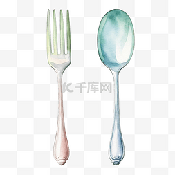 食物勺子图标图片_勺子叉子水彩
