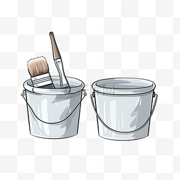 白色漆桶图片_简约风格的油漆桶和画笔插图