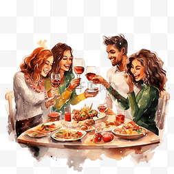 2020圣诞图片_快乐的朋友们在晚餐时用白葡萄酒