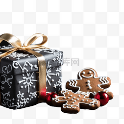 圣诞组合物，配有姜饼和黑木上的
