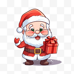 卡通圣诞礼物盒图片_圣诞快乐，卡通圣诞老人拿着铃儿