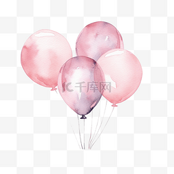 可爱粉色气球图片_可爱的软粉色粉彩气球水彩插图