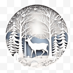 冬季和圣诞节有雪的森林里的鹿