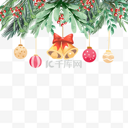 圣诞铃铛挂件图片_圣诞植物水彩挂饰图案