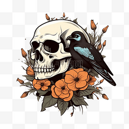 头骨与一朵花的插图