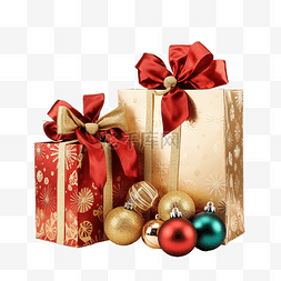 惊喜送好礼图片_带礼品盒和圣诞球装饰的礼品购物