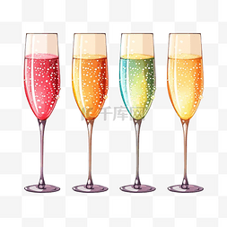 新年香槟派对图片_香槟起泡酒插图卡通隔离眼镜生日