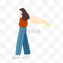 创意线描图片_戴围巾的女生