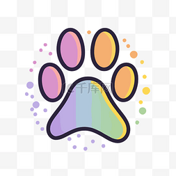 彩色的狗爪爪图片_带有彩虹边框的狗爪印图标 向量