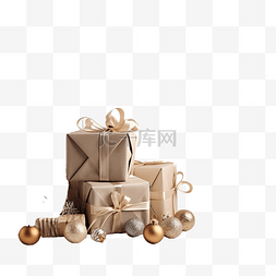 手工玉米图片_圣诞装饰，木桌上有礼品盒和乡村
