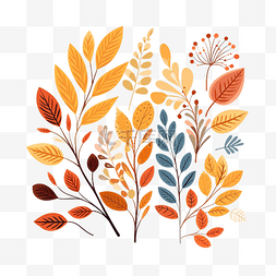 秋天的剪贴画矢量图片_矢量树枝插画秋季植物剪贴画可爱