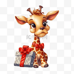 长颈鹿动物角色的卡通插图与圣诞