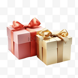 送礼礼品盒图片_孤立闪亮的金色和红色礼品盒绑缎