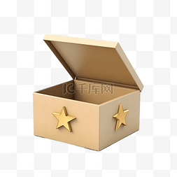 電子商務图片_3d 渲染打开的盒子，五颗星被隔离