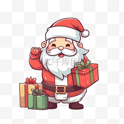 礼品盒插画图片_圣诞快乐，卡通复古风格圣诞老人