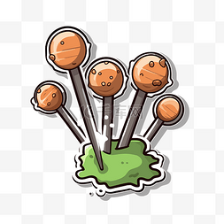 绿色田野剪贴画中带有四根蘑菇棒