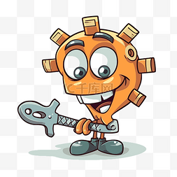 拿扳手图片_位剪贴画一个橙色病毒吉祥物拿着