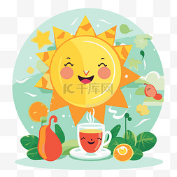咖啡表情图片_早晨剪贴画快乐的太阳在一杯咖啡