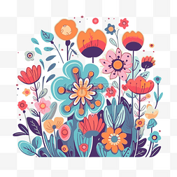 色彩缤纷的花朵图片_盛开的剪贴画花卉插图，以非常程