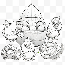 卡通鸡和鸡蛋图片_卡通鸡和小鸡与复活节彩蛋着色书