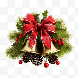 铃铛和松树图片_冬青浆果圣诞装饰与铃铛
