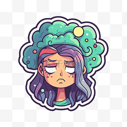 头上带的花环图片_卡通女孩，绿色的头发，头上有一