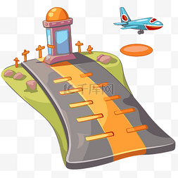 有卡通机场大门的玩具飞机着陆区